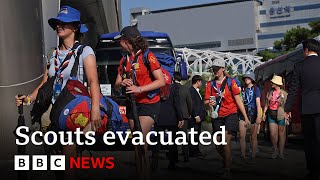 World Scout Jamboree in South Korea evacuated due to incoming typhoon  BBC News [upl. by Alduino]