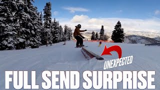 FULL SEND DOWN TERRAIN PARK AFTER ONLY THREE TIMES ON A SNOWBOARD  SCARY SURPRISE MIDAIR [upl. by Cherilyn]