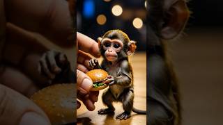 A Tiny Monkey’s Burger Treat 🐒🍔 shorts youtubeshorts funny animals funnyvideo [upl. by Rosecan]