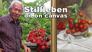 Stillleben still life painting tutorial fruit tablecloth Painting Coronavirus again melukis buah [upl. by Enilegnave739]