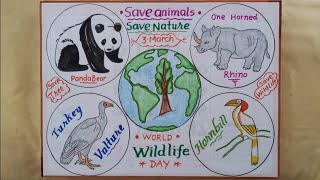 World Wildlife Day DrawingScience Project Drawing IdeaSave Wildlife Poster DrawingSave Nature [upl. by Feil]