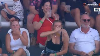 VOICEOVER Woman Downs Drink Dad’s Drink At Cricket Match  MI Cape Town v Paarl Royals  SA20 [upl. by Notxarb721]