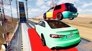 Cars Vs Mega High Container Jump Test Challenge 8  Speed Sports Car Crash  BeamNG Drive [upl. by Anaul]