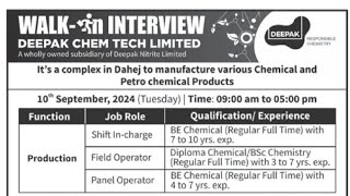 Deepak Nitrate NTPC Amneal Willowood Unichem Siemens  Jobs  Multiple Dept  Date  2024 [upl. by Hguh]