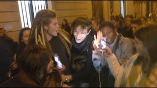 Model Fransisco Lachowski mobbed by fans at Balmain fashion show  PARIS FASHION WEEK [upl. by Elyrpa]