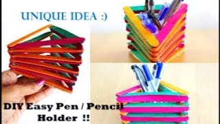 DIY EASY PEN  PENCIL HOLDER WITH POPSICLE STICKS  Triangle Shaped  Unique Idea  Steps [upl. by Caruso623]