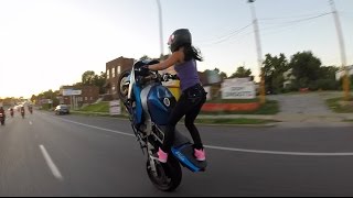 Crazy girl does motorcycle stunts on St Louis streets 2015 [upl. by Aynatahs196]