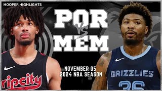 Memphis Grizzlies vs Portland Trail Blazers Full Game Highlights  Nov 5  2024 NBA Season [upl. by Erodasi653]