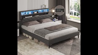 Bed ADORNEVE Queen Bed Frame with LED Lights Outlets and USB Ports Storage viral video bed [upl. by Gram]