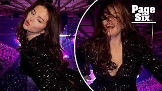 Selena Gomez shows off her dance moves in sparkly semisheer dress at Sabrina Carpenter concert [upl. by Hamal]