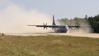 C130J Hercules Makes Emergency Landing on Dirt Runway in Mission to Deliver Humvee [upl. by Yenitirb]