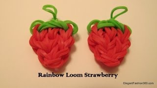 How to make Loom Bands Strawberry charm on rainbow loom [upl. by Kcaj]