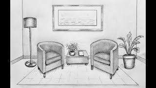 How to draw a living room in one point perspective [upl. by Thirza]