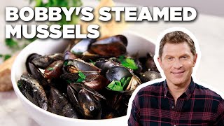 Bobby Flays Steamed Mussels  Food Network [upl. by Lemuelah]