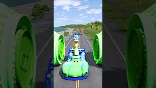 Strange Cars Minecraft Steve Pokemon amp Joy VS Crazy Frog Bollards in BeamNGdrive [upl. by Eberto]