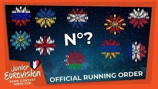 Junior Eurovision 2018  Official Running Order [upl. by Neelyaj]