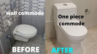 How To Install P Trap WC Toilet One Piece Commode installation  Wall Commode Removing [upl. by Atirabrab]