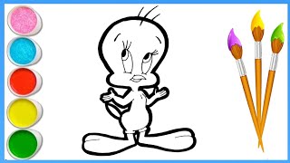 How to draw Tweety cartoon character  coloring for kids toddlers  tweety bird drawing [upl. by Anih]