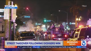 Dodger fans set off illegal fireworks engage in street takeover after Game 2 win [upl. by Navac]