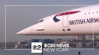 British Airways Concorde jet hoisted back into place onboard Intrepid Sea Air amp Space Museum [upl. by Eniloj]