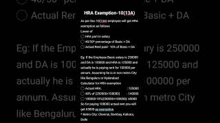 HRA Exemption Calculation incometax tax itr HRA shorts viral trending explore viralshorts [upl. by Sayers]