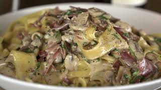 Fresh Pappardelle pasta with Speck and Mushroom [upl. by Heshum]