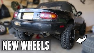 Test Fitting New Wheels W 27quot Mud Terrains  Project Rally Miata Part 2 [upl. by Harrus]