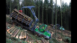 2 abatteuses et 3 porteurs John Deere sur la même coupe [upl. by Beauchamp]