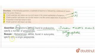 Assertion  Polycistronic mRNA found in prokaryotes specify a number of polypeptides [upl. by Wendin]