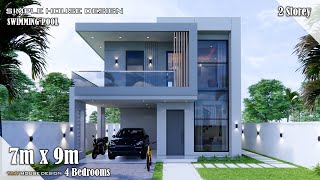 House Design  Simple House  7m x 9m 2 Storey  4 Bedrooms [upl. by Pammie]