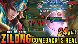 COMEBACK 24 Kills Zilong Almost SAVAGE  Build Top 1 Global Zilong  MLBB [upl. by Ahcilef]