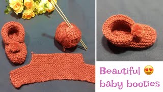 Very Easy Knitting Baby Booties  Super Easy knit baby booties or baby shoes  how to knit [upl. by Lenes]