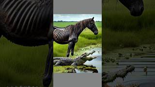 A man rescue a weak black horse horse crocodile [upl. by Ilojne847]