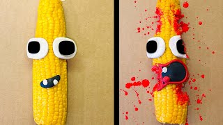 CORN  I ALPHABET LORE With Different YELLOW FOOD Variations in REAL LIFE [upl. by Joeann]