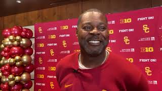 USC football media day  Receivers coach Dennis Simmons [upl. by Otrepur]