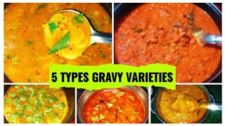 5 Types Of Indian Gravy Recipes In Tamil  Sidedish Varieties For Rice Idly amp Chapathi  Gravies [upl. by Aneehsor764]