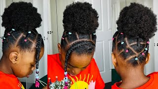 Easy kids rubber band hairstyle tutorial on natural hair little black girls hairstyle [upl. by Erehc85]