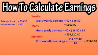 How To Calculate Gross Weekly Yearly And Monthly Salary Earnings Or Pay From Hourly Pay Rate [upl. by Eiduj766]