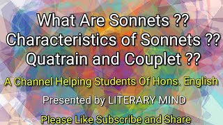 What are sonnets Characteristics of sonnets  How to recognise sonnets Quatrain and Couplet [upl. by Airbma]