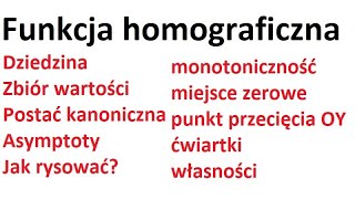 funkcja homograficzna  dziedzina zbiór wartości asymptoty monotoniczność miejsca zerowe [upl. by Hally]