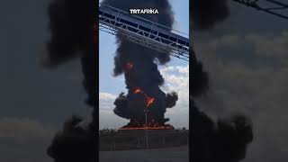 Oil Waste Plant Fire Sends Dark Smoke To Air [upl. by Ynogoham]