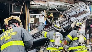 FDNY BOX 1722  FDNY BATTLING 3RD ALARM FIRE WITH CORNICE ORNING COLLAPSE ON ST NICHOLAS AVENUE NY [upl. by Naneik]