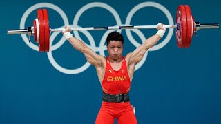 Chinas Li Fabin gold winning lifting 143kg mens 61kg weightlifting highlights Paris Olympics 2024 [upl. by Elleimac]