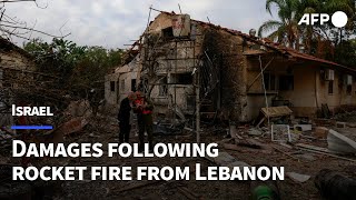 Israelis inspect damages following rocket fire from Lebanon  AFP [upl. by Vaules379]