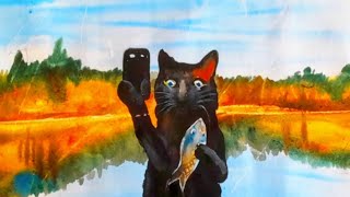 Lets paint a CUTE amp FUN CATS in nature with watercolor [upl. by Enilraep394]