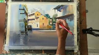 Peth Area Pune  Demo by Milind Mulick  Watercolor Painting  Watercolor Drawing [upl. by Edmunda]