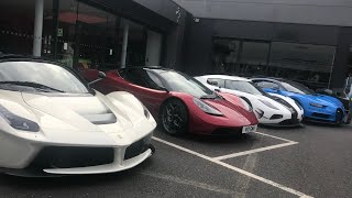 Insane hyper car line up at the dealership bugatti laferrari koenigsegg lamborghini hypercar [upl. by Esikram]