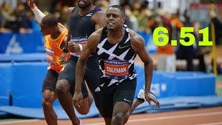 Christian Coleman 60m 651 beats Andre De Grasse Ackeem Blake  Millrose Games 2024 [upl. by Airrotal477]