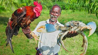 MONSTER MUD CRAB and RED COUNTRY CHICKEN RECIPE  Village Traditional Delicious FoodVillage Grandpa [upl. by Nahtnamas]