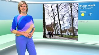 Weervrouw Sabine Hagedoren met het Vlaamse weerbericht van maandag 29 januari 2024 op VRT 1 [upl. by Hulda544]